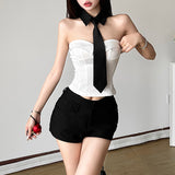2025 Autumn And Winter New Women's Fashion Hottie Breast Sexy Bare Vest Bump Color Tie Two Sets