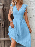 Summer New Lotus Leaf Sleeve Elegant Thin V-Neck Women's Fashion Fashion Hollow Dress Dress Women