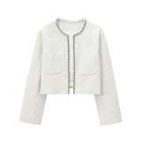 2025 Spring Long Sleeve Water Drill Decoration Short Rough Spinning Ring Velvet Jacket Mini Skirt Suit Woman