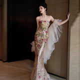 New Chinese Fishtail Evening Dress 2025 New Light Luxury Niche Morning Robe Toasting Bridal Purple Banquet Dress Dress Dress