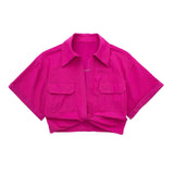 Summer 2025 Color Elastic New Women's Knot Short Shirt Linen Blend