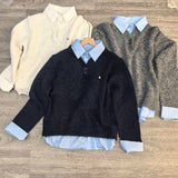 Korean Wearing A Fake Two Sweaters Women's Autumn And Winter Design Shirt Folded Gray Knitted Shirt