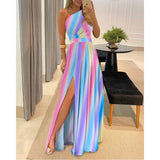 2025 New Slanted Shoulder Dress Temperament Sleeveless Sexy High-Waist Open Skirt Women's Dress