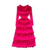 Miyake Folded High-Grade Sense Of Small Vintage Collar Lace With Waist Lotus Leaf Side Pressure Folded Elegant Dress Woman