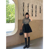 High-Level Temperament Suit Dress Women Autumn Solid Cartoon Sleeve Knitted Shirt Half-Dress Two-Set