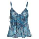2025 Spring Fashion Trend Women's New Sling Strip Bare Back Screen Printing Loose Small Vest