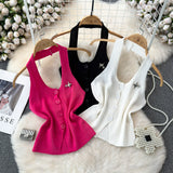 Fashion Design Feeling Hanging Neck Dew Single Buckle Slim Thin Knit Vest Women Wear Gas Bottom Shirt
