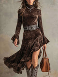 2025 Women's Velvet Splicing Lace Waist Dress French Temperament Dress