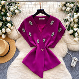 Chic Hong Kong-Flavored Suit Female Design Sense Short-Sleeved T-Shirt Spliced Denim Jacket + High-Waisted Casual Straight Pants Two-Sleeve