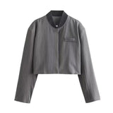 2025 New Women's Loose Casual Long-Sleeved Striped Jacket Top High Waist Wide Leg Trousers Set