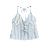 Spring New Women's Fashion Design Hit The Color Stripe Hanging Neck Slings