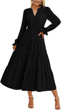 2025 Autumn Long Dress Long Sleeve V-Neck Layered Lotle Leaves By The A-Line Cocktail Party