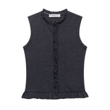 Spring 2025 New Women's Street Fashion Folding Decoration Sleeveless Knitting Top
