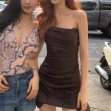 2025 Summer New Women's Fashion Pure Color Sexy Folding Waist Dress Slim Skinny Chest Dress