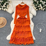 Miyake Folded High-Grade Sense Of Small Vintage Collar Lace With Waist Lotus Leaf Side Pressure Folded Elegant Dress Woman