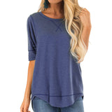 Women's Clothing 2025 Autumn And Winter Round Collar Long-Sleeved T-Shirt Solid Color Loose Top Before The Short And Rear Long Tuxedo Women's T
