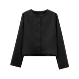 Women's Solid Color Coat 2025 Spring Commuter Leisure Buckle Dress Short Long-Sleeved Round-Neck Suit