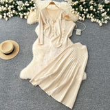 Small Fragrant Style Wears Women's Three-Piece Set Of Sleeveless Vest Metal Buckle Long-Sleeved Knitted Skirt