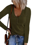 2025Wish Autumn New Women's Button Vest Solid Color V-Neck Long-Sleeved T-Shirt Top