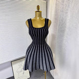 2025 New Temperament Elegant Vertical Stripes To Close The Waist Thin Sling Dress Light Style Knitting Skirt Woman