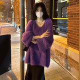 Autumn And Winter Fashion Loose Lazy Sweater Comfortable Imitation Sable Coat Female Purple French Gentle Wind Korean Version