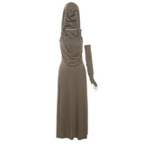 2025 Summer New Women's Solid Color Sexy High-Waisted Hip Hooded Dress Woman