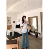 Real-Valent Fashion Sexy Shoulder Long-Sleeved Shirt Women Spring Waist Thin Inside With White Shirt Top