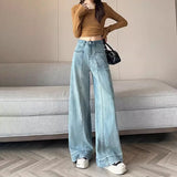Wash Blue High-Waisted Broad-Legged Jeans Women Spring And Autumn New Loose Meat Masking Display Lean Vertical Tube Drag Long Pants