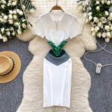 Korean Chic Vintage Knitted Dress Women's Summer 2025 Summer Recealing Skinny Polo Collar Short-Sleeved Bust Dress