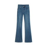 Light Blue Retro High Street High-Rise Micro-Rave Jeans Women Summer Elastic Repair Slim Thin Horseshoe Long Pants
