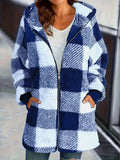 Plush Women's Coat New Wish Long-Sleeved Lattice Hooded Zip-On With Pocket Loose Coat