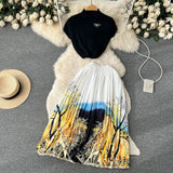Vintage Elegant Style Suit Women's Summer High-End Design Sense Niche Sleeveless Shirt Top + Two-Piece Dress
