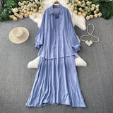 Lazy Wind Leisure Two Sets Of Women Loose Outside Thin Long-Sleeved Shirt Cover Skinny Sling Dress