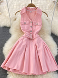 Sexy Denim Dress Design Feeling Hanging Neck Short Small A Word Ponpony Dress 0329