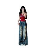 Tall Retro Hottie Languid Wind Ripped Jeans Women Summer Design Feel To Do Old Dirty Tug Trousers