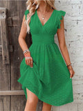 Summer New Lotus Leaf Sleeve Elegant Thin V-Neck Women's Fashion Fashion Hollow Dress Dress Women