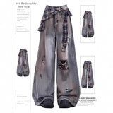 Small High Street Ripped Jeans Women's Summer New Thin High-Waisted Straight-Legged Loose Drag Trousers