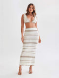 Striped Two Sets Of Women's Knitted Slings Wrapped Breasts Skirt Dress Fashion Suit