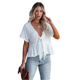 2025 Summer New Women's Pure Color Splicing Loose Short-Sleeved Strap Lotus Edge Top