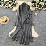 Extremely Simple Style Solid Knitted Light Sister Suit Girl Winter Body-Clamping T-Shirt Dress With Long Open Shirt Jacket