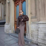 2025 Early Spring New Women's Retro Coffee Brown Leather Coat Women