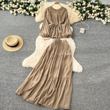 Gentle Wind Age Reduction Suit Women's Spring French Strap To Close Waist Round Collar Long-Sleeved Shirt + High Waist-Hanging Half-Body Skirt