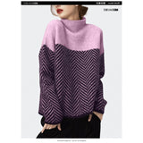 French Design Sense Niche Knitted Jersey High-Neck Loose Streak Languid Wind Thick Sweater Woman