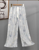2025 High-End Cotton Pyjamas Ladies Summer Thin Artificial Silk Home Leisure Long Trousers Straight Can Be Worn Outside