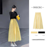 2025 New Summer Pear-Shaped Body Folds Tight Waist Thin A Skirt Hanging Small Design Half-Body Skirt