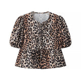 Spring 2025 New Women's Leopard Print Short-Sleeved Shirt