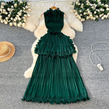 Light Luxury High-End Feeling Sleeveless Dress Women's Summer Lotus Leaves Side Waist Temperament Niche Chic Beautiful Long Dress