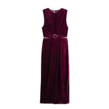 Women's Clothing 2025 New Elegant Sleeveless Buckle Embellishable Velvet Fande Dress