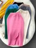 Simple Solid Color Skirt Winter With Sweater High Waist Thin Temperament Open Elastic Knitted Hip Long Skirt