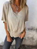 2025 Summer New Loose T-Shirt Lady V-Neck Casual Cotton Shemp To Take The Top Lady